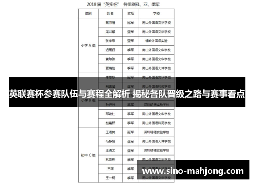 英联赛杯参赛队伍与赛程全解析 揭秘各队晋级之路与赛事看点