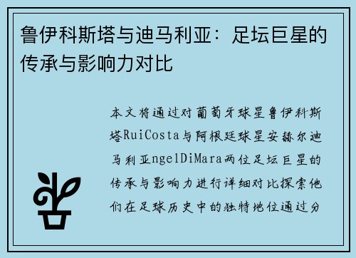 鲁伊科斯塔与迪马利亚：足坛巨星的传承与影响力对比